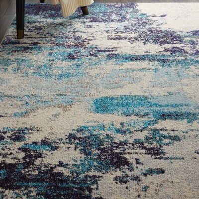 Oceanic Bliss Abstract Blue and White Synthetic 4' x 6' Rug