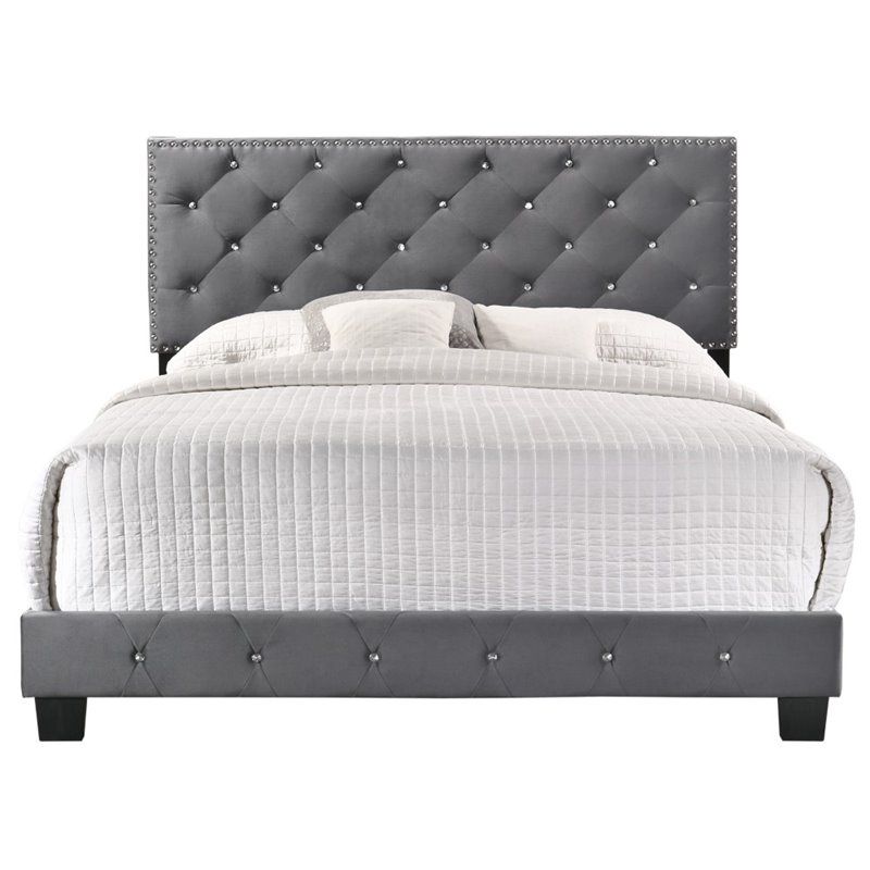 Glory Furniture Suffolk Velvet Upholstered Queen Bed in Gray, 3 of 7