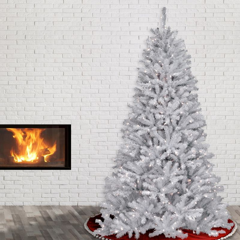 National Tree Company 7.5 ft Pre-Lit Artificial Slim Christmas Tree, White, North Valley Spruce, White Lights, Includes Stand, 3 of 8