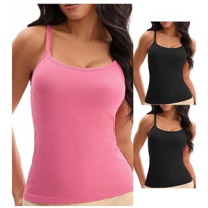 INSPIRE CHIC Women's 3-Pack Camisoles with Built-In Bras Basic Breathable Sleeveless Undershirts - 1 of 4