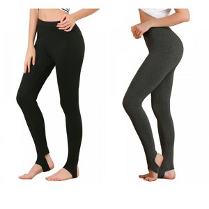 INSPIRE CHIC Women's Elastic Waistband Soft Gym Yoga Cotton Stirrup Pants Leggings 2 Packs - 1 of 4
