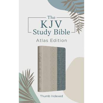 The KJV Study Bible: Atlas Edition, Thumb Indexed [Taupe & Denim Crosshatch] - by  Christopher D Hudson (Leather Bound)