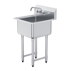 VEVOR Stainless Steel Prep & Utility Sink,1 Compartment Free Standing Small Sink Include Faucet & legs, 21"x41" Commercial Single Bowl Sinks, Silver - 1 of 4