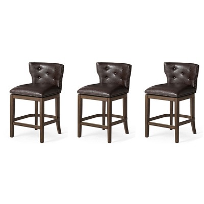 Maven Lane Hugo Low Back Kitchen Stool with Vegan Leather Upholstered Seat, Set of 3