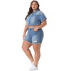 Agnes Orinda Women's Plus Size Button Front Trendy Washed Rolled Sleeves Cropped Jean Jackets - image 3 of 4