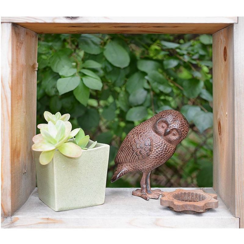 6.75&#34; Tall Indoor Outdoor Saw Wet Owl Statue Rustic Bronze Painted Finish - Achla Designs, 4 of 5