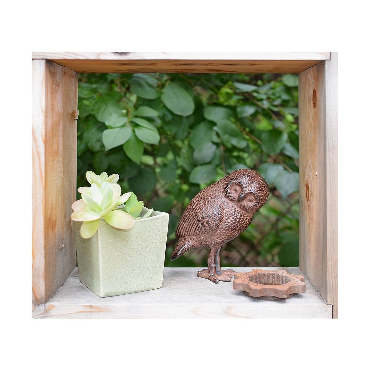 6.75" Tall Indoor Outdoor Saw Wet Owl Statue Rustic Bronze Painted Finish - Achla Designs: Cast Aluminum Garden Decor - thumbnail 3