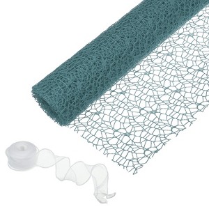 Unique Bargains Floral Bouquet Craft Packaging Mesh Gift Wrap Paper with Ribbon 1 Set - 1 of 4