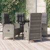 vidaXL 5 Piece Patio Dining Set with Cushions Black and Gray Poly Rattan - 31.5" Table Length Gray 4x Chair + Table - 2 of 4