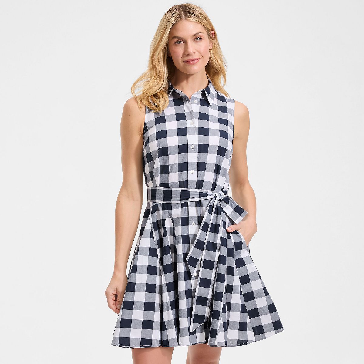Lands' End Women's Poplin Button Front Dress with Godets