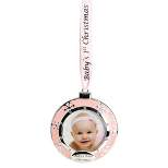 Northlight 3" Pink Silver-Plated Baby's First Christmas Photo Ornament with European Crystals