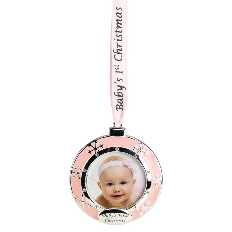 Northlight 3" Pink Silver-Plated Baby's First Christmas Photo Ornament with European Crystals, 1 of 5