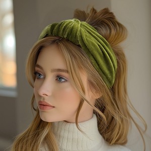Wrapables Wide Top Knot Velvet Headbands, Apple Green - 1 of 4