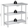 Stainless Steel Work Table, 3-Shelf Commercial Food Prep Table,Rust-Resistant Metal Utility Table for Kitchen, Restaurant - 3 of 4