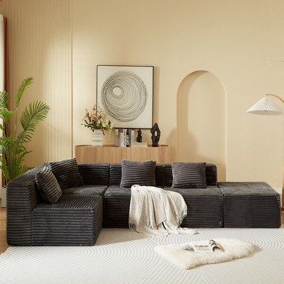 TiramisuBest Modular Sectional Couch with Deep Seat, L-Shaped Cloud Sofa, High-Density Memory Foam Boneless Upholstered Sofa for Living,Black