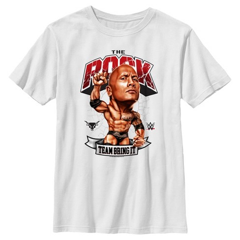 Boy's WWE The Rock Team Bring It Bobble Head T-Shirt - White - Large