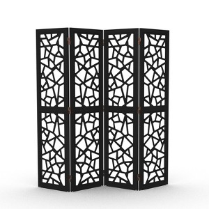 VINGLI 4 Panel Room Divider, Non-Woven Fabric Privacy Screen, Indoor Partition Wall Dividers, Freestanding Space Separator with Unique Pattern (Black) - 1 of 4