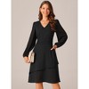 Seta T Women's Long Sleeve V Neck High Waist Layered Swing Casual Dress with Pockets - 3 of 4