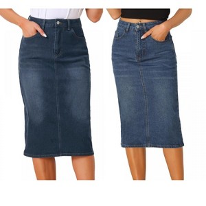 Allegra K Women's Casual High Waist Stretchy Midi Jean Skirt 2 Packs - 1 of 4