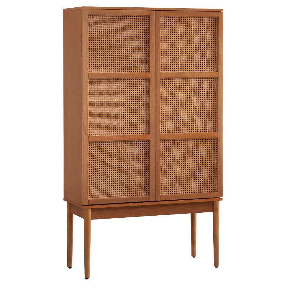 Lifestorey Maxima Cane Cabinet Natural: Mid-Century Storage, Ash Veneer, Adjustable Shelves