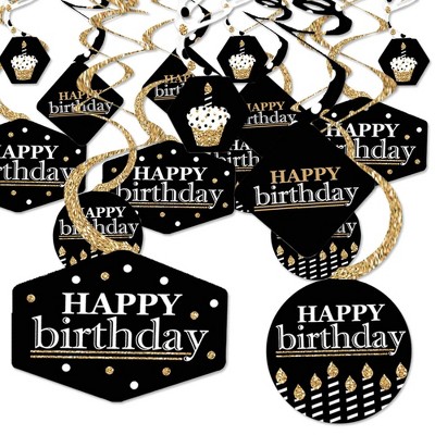 Big Dot of Happiness Adult Happy Birthday - Gold - Birthday Party Hanging Decor - Party Decoration Swirls - Set of 40