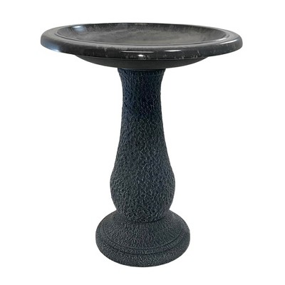 Cool Gray Fiber Clay Birdbath with Textured Stand