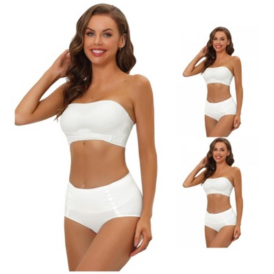 INSPIRE CHIC Women's Wirefree Non-Slip Front Buckle Strapless Bandeau Bra and Panty Sets 3 Packs
