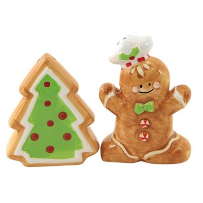 Tabletop 4.0" Gingerbread Salt& Pepper Shaker Christmas Tree Man Winter Transpac  -  Salt And Pepper Shaker Sets