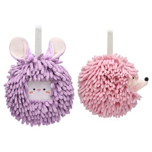 REGALWOVEN Chenille Fuzzy Ball Cute Cartoon Decorative Hand Drying Hanging Hand Towel for Bathroom 7" x 7" 2 Pcs - 1 of 4