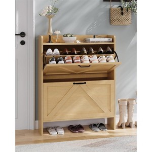 GustoWave Freestanding Slim Shoe Storage Cabinet with 2 Flip Drawers for Entryway Hallway - 1 of 4