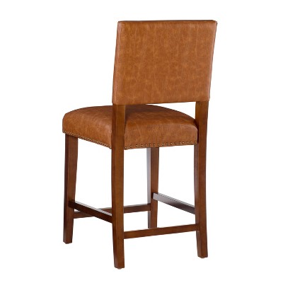 Carmel Luxe Faux Leather 24" Counter Stool with Walnut Stained Legs