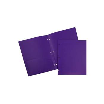 JAM Paper Heavy Duty Plastic 3 Hole Punch Two-Pocket School Folders Purple 383HHPPUA