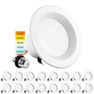 Luxrite 4 Inch LED Recessed Can Lights, 10W=60W, 5CCT 2700K-5000K, Dimmable, 750 Lumens, Energy Star, Wet Rated, ETL Listed 16 Pack - 1 of 4