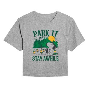 Women's - Peanuts - Park It And Stay Awhile Cropped Graphic T-Shirt - 1 of 4