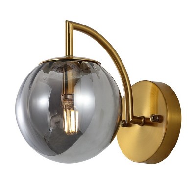 Smoke Gray and Brass Globe Wall Sconce Set