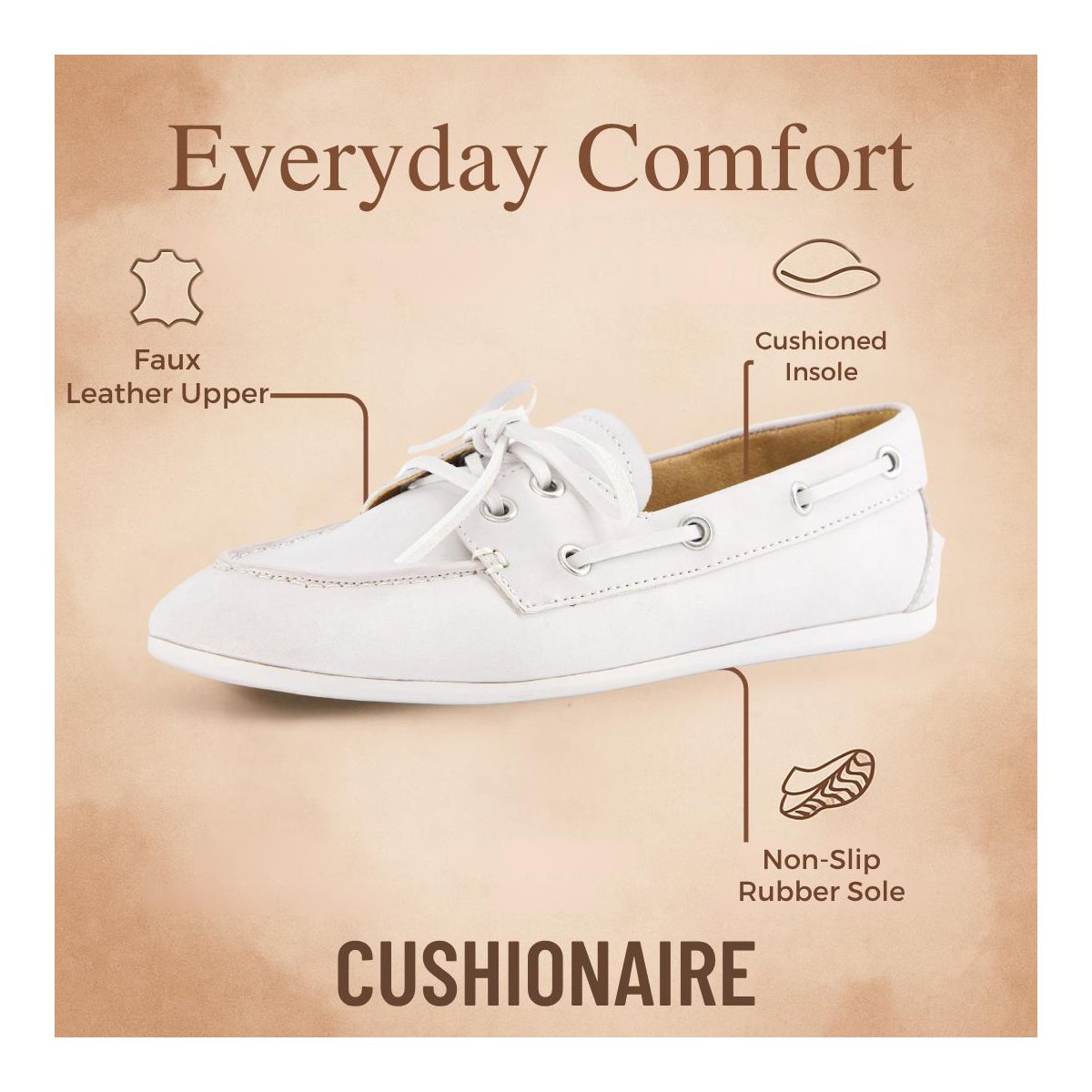 Женские туфли CUSHIONAIRE Women's Anchor Boat Shoe – Classic Slip-On Moccasin Loafer with Nautical Detailing + Memory Foam White Smooth 11 — фото 3