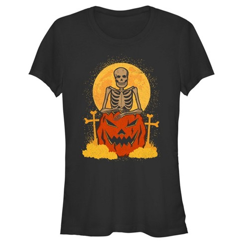 Juniors Womens Lost Gods Halloween Skeleton And Jack-o'-lantern T-shirt ...