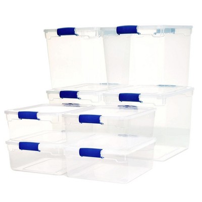 Homz 31 Quart Heavy Duty Clear Plastic Stackable Storage Containers, 4 Pack & 15.5 Quart Heavy Duty Clear Plastic Stackable Storage Containers, 4 Pack