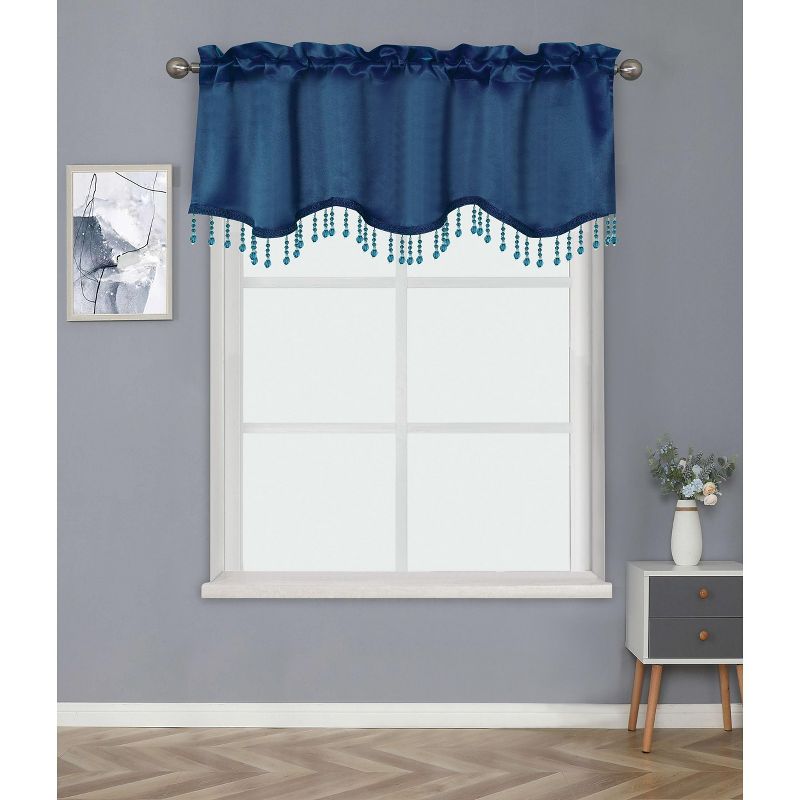 Kate Aurora Luxurious Solid Colored Scalloped Rod Pocket Window Valance With Crystal Beaded Trim, 1 of 4