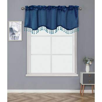 Kate Aurora Luxurious Solid Colored Scalloped Rod Pocket Window Valance With Crystal Beaded Trim