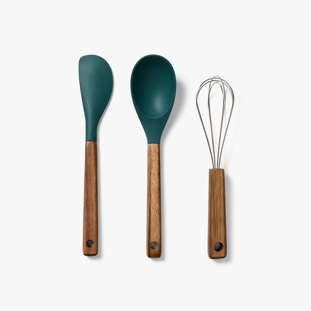 3pc Mini whisk, Spatula and Spoon Gift Set Green - Figmint™: Acacia & Silicone, BPA-Free, Hand Wash, Adult Kitchen Utensils