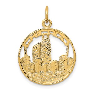 Black Bow Jewelry 14k Yellow Gold Chicago Skyline Circle Charm - 1 of 4