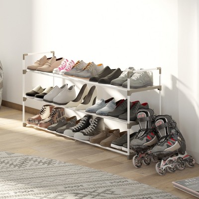 White and Gray 3-Tier Plastic Shoe Rack Organizer