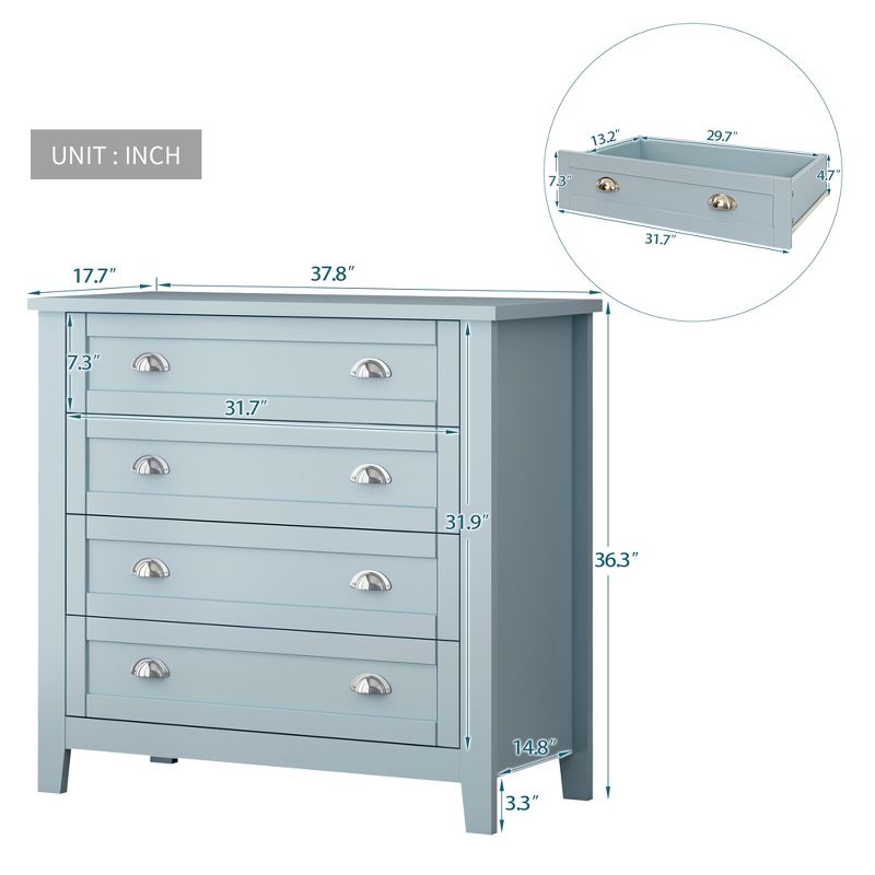 Modern 4/6 Drawer Dresser with Wooden Legs and Vintage Shell Handles - ModernLuxe, 3 of 13