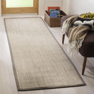 Handmade Marble and Khaki Sisal Runner Rug, 2'6"x12'
