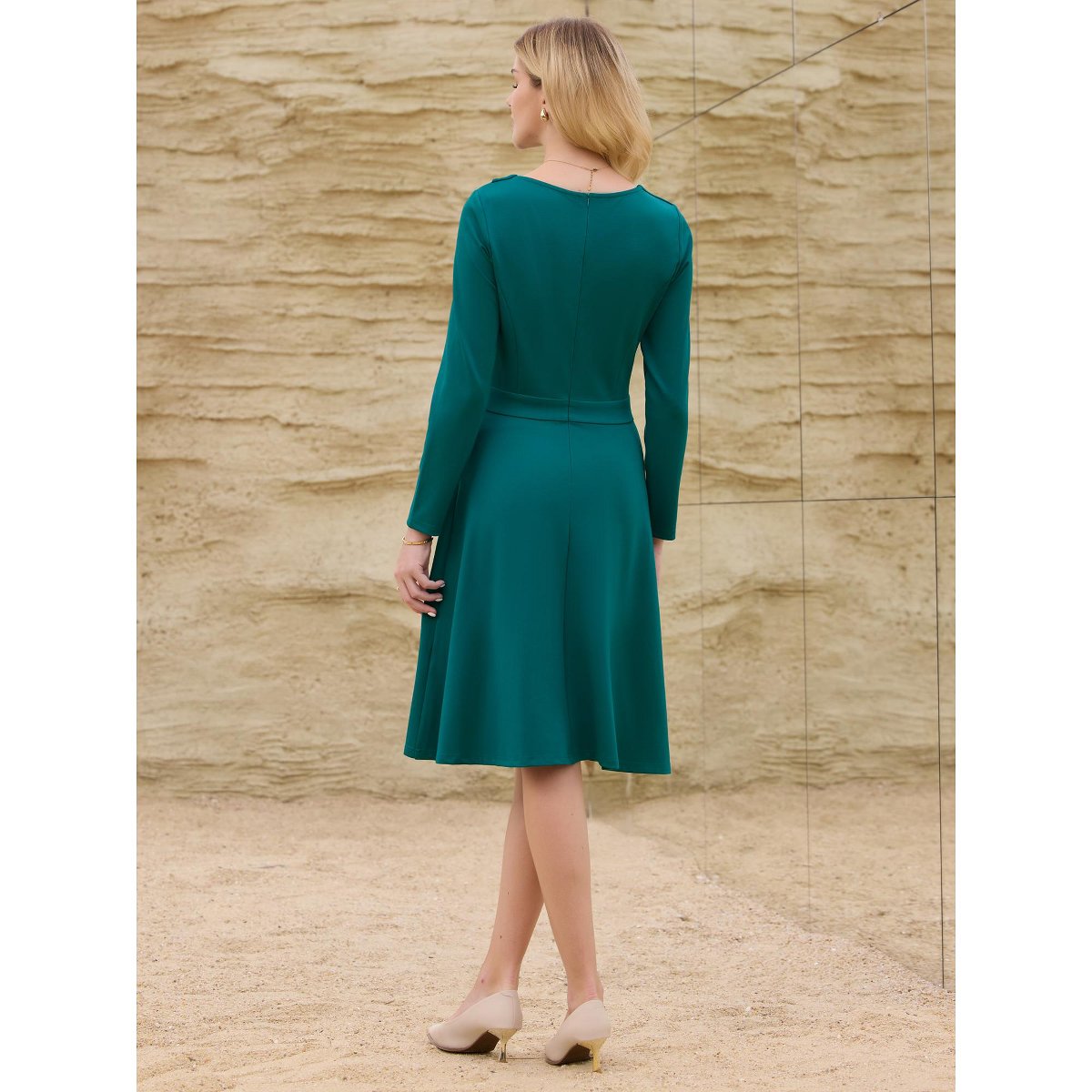 Женские платья INSPIRE CHIC Women's Elegant A-Line Asymmetrical Neckline Wear to Work Flare Dress X-Large Peacock Blue — фото 5