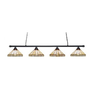 Toltec Lighting Oxford 4 - Light Island Pendant Light in  Matte Black with 15" Honey & Brown Mission Art Glass Shade - 1 of 1