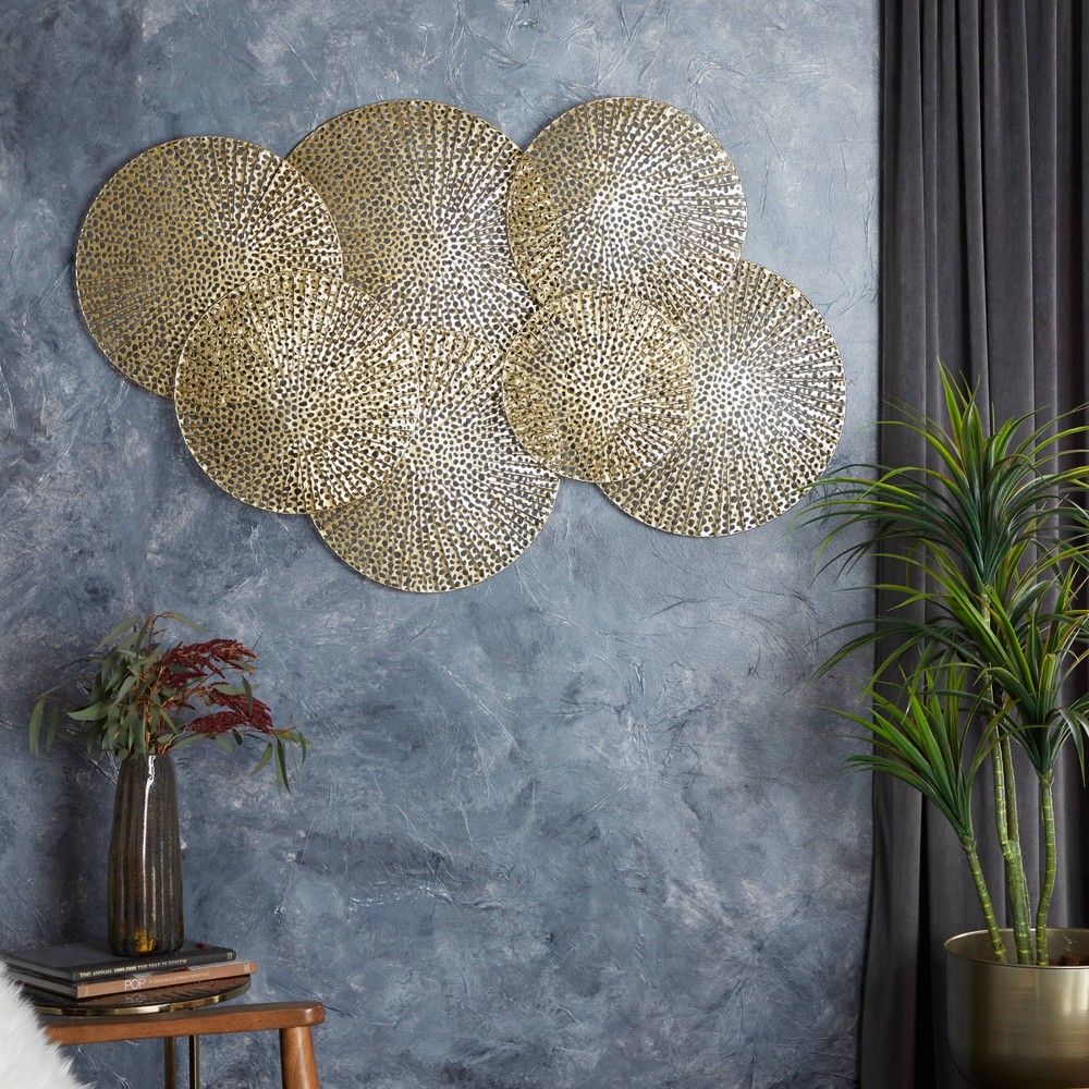 Photos - Wallpaper Metal Plate Wall Decor with Perforated Design Gold - Olivia & May