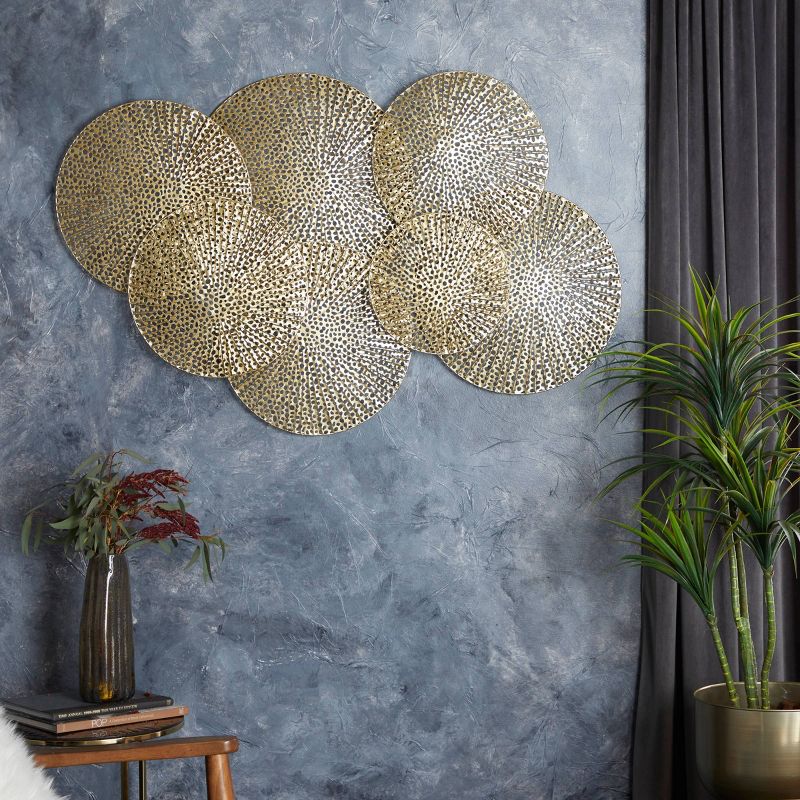 Metal Plate Wall Decor with Perforated Design Gold - Olivia &#38; May, 1 of 6