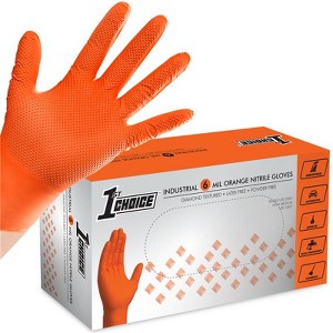 1st Choice Orange Disposable Nitrile Gloves with Raised Diamond Grip- Medium Duty, Industrial Grade - Perfect for Mechanics, Household Cleaning & More - 1 of 4